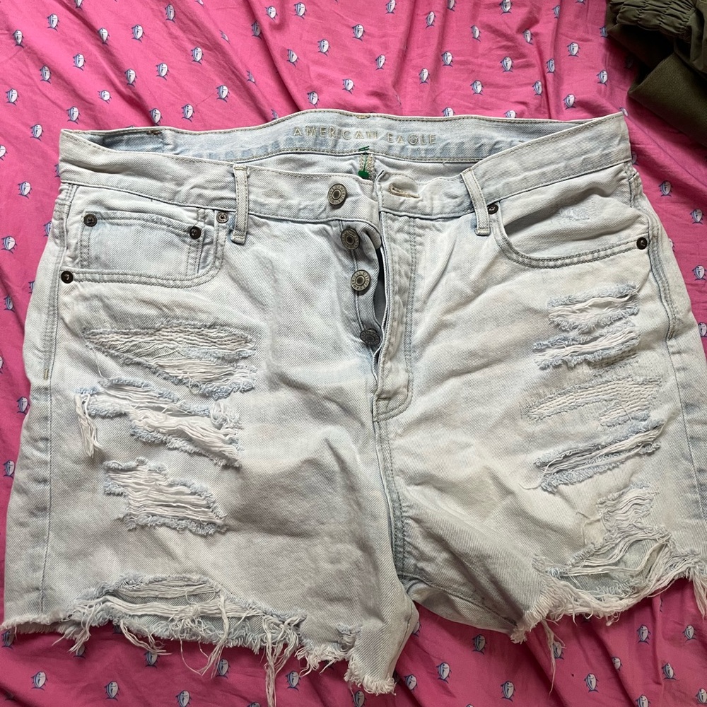 American Eagle Outfitters Light Wash Distressed Denim Jean Shorts